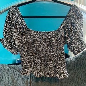 Sage The Label Printed Puff Sleeve Black and White Crop Top